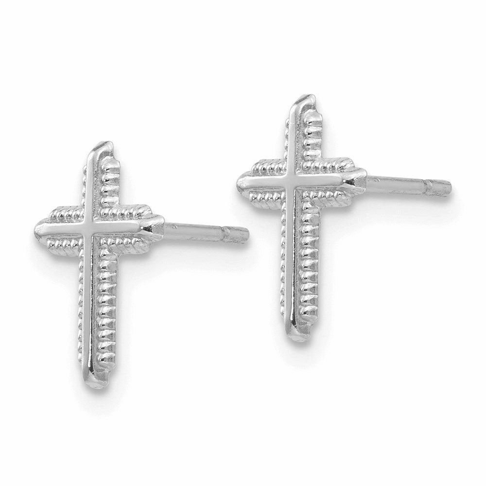 14K White Gold Polished Cross Post Earrings