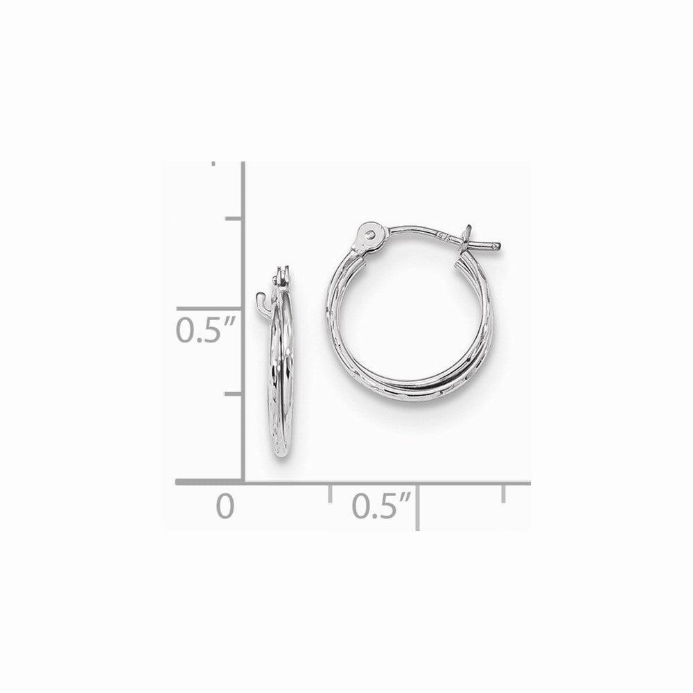14k White Gold Polished Diamond Cut Double Hoops