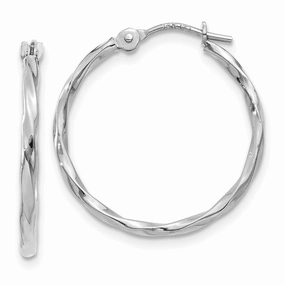 14k White Gold Polished Twisted Hoops