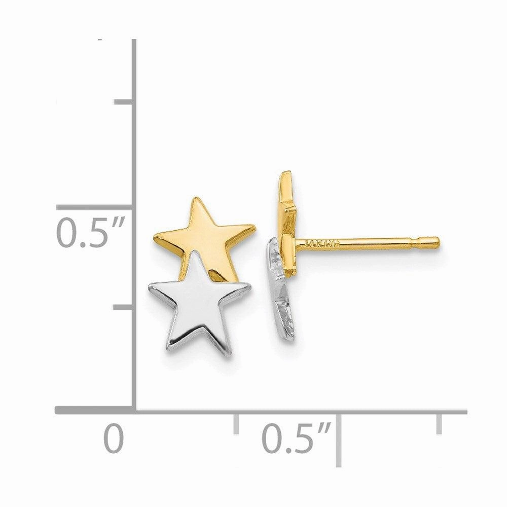 14k with Rhodium Polished Star Post Earrings
