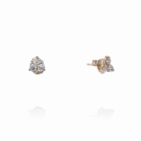 14k Yellow Gold 0.40ct 3-Stone Cluster Diamond Stud Earrings