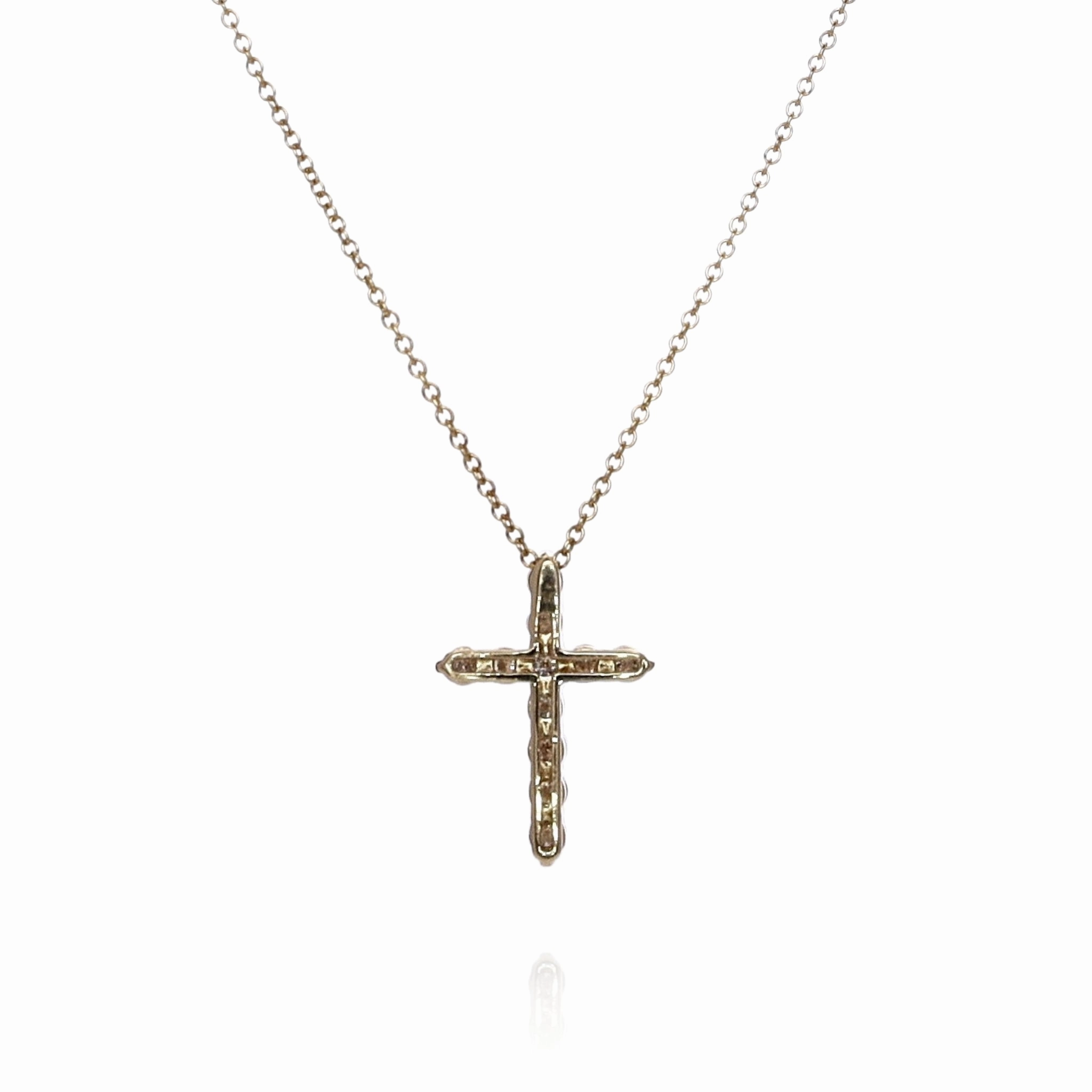 14k Yellow Gold 0.47-0.60ct Diamond Cross Pendant Necklace