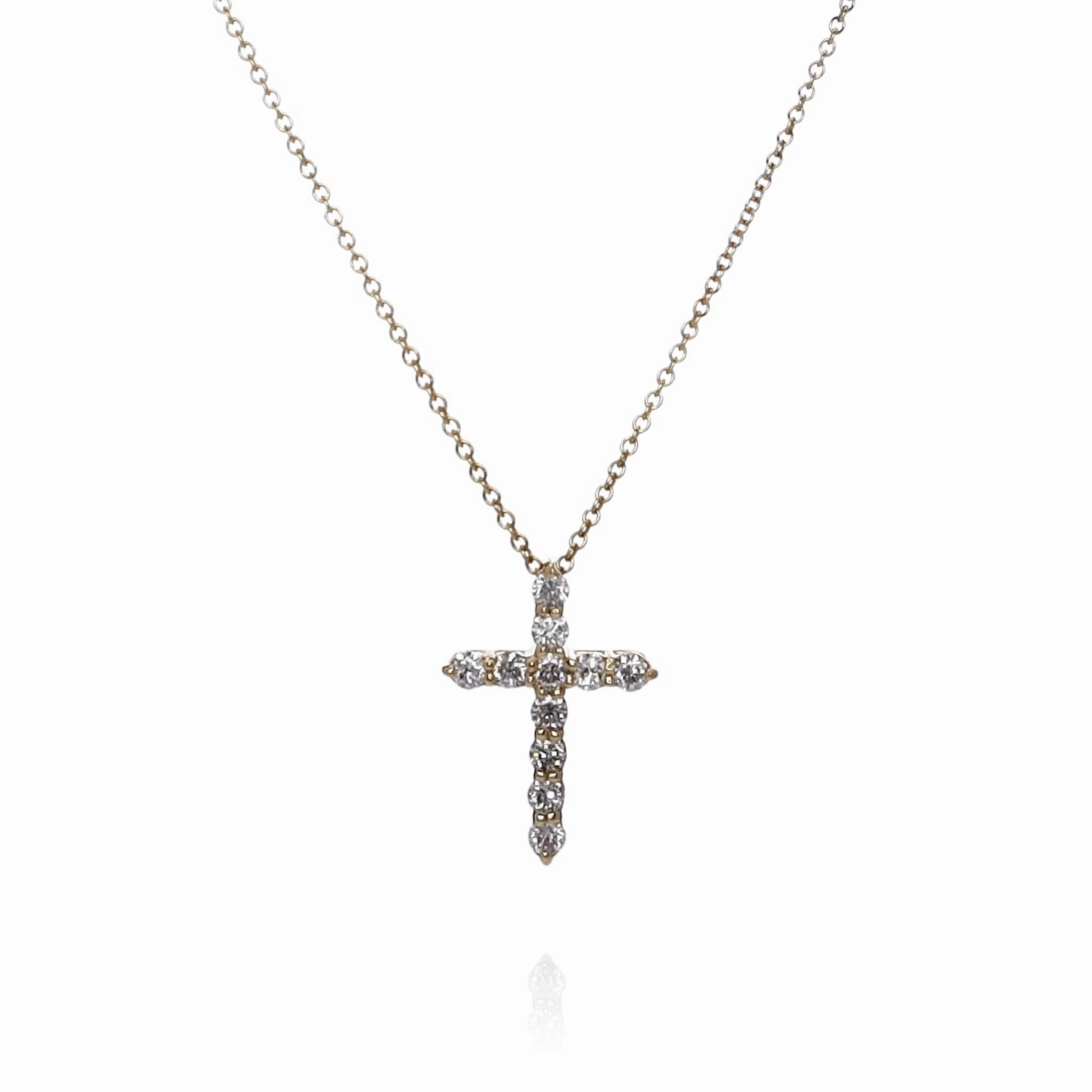 14k Yellow Gold 0.47-0.60ct Diamond Cross Pendant Necklace