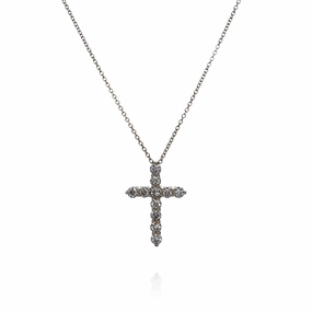 14k Yellow Gold 0.98-1ct Diamond Cross Pendant Necklace