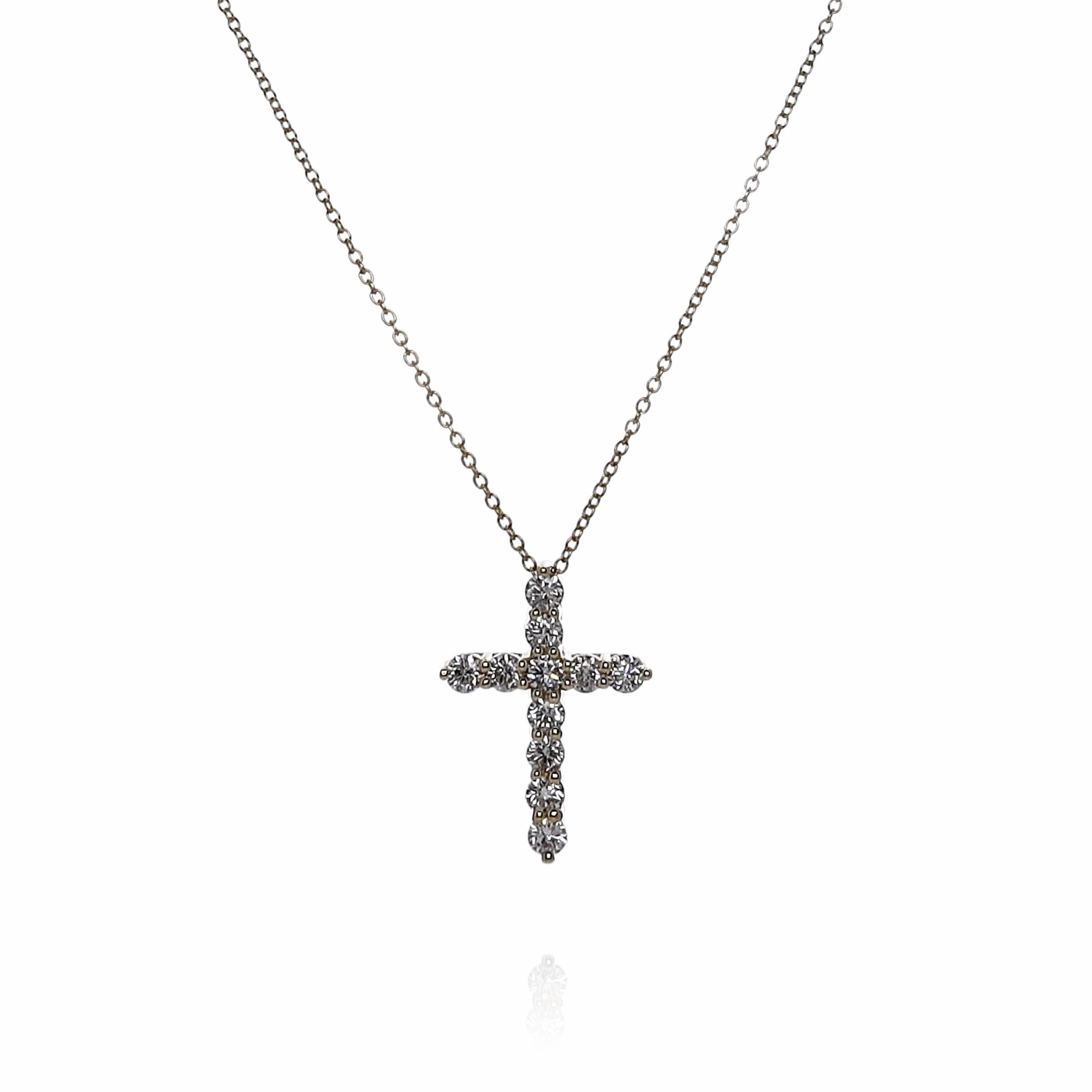 14k Yellow Gold 0.98-1ct Diamond Cross Pendant Necklace