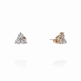 14k Yellow Gold 1.02ct 3-Stone Cluster Diamond Stud Earrings