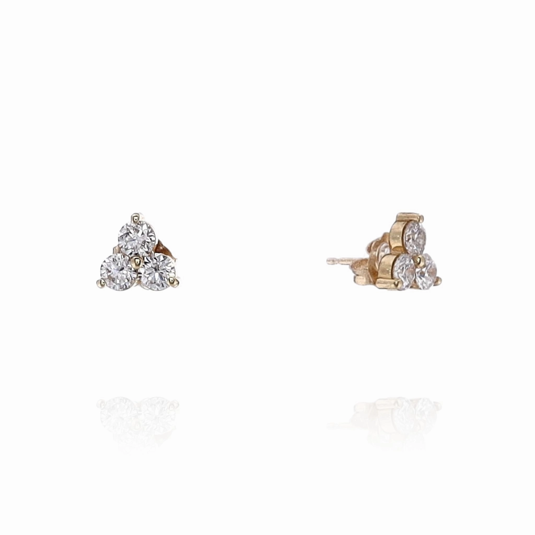 14k Yellow Gold 1.02ct 3-Stone Cluster Diamond Stud Earrings