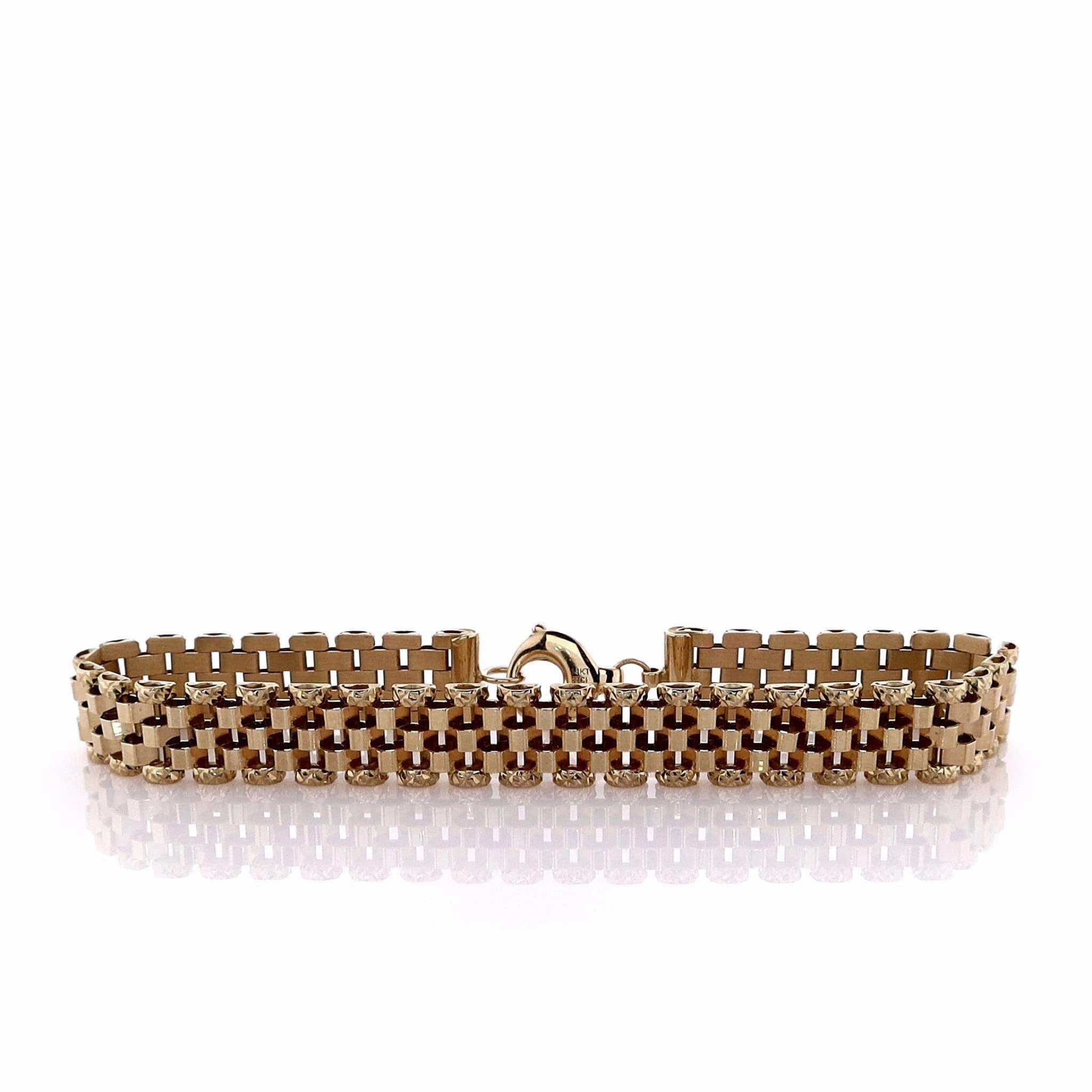 14k Yellow Gold 7.25" Faceted Panther Link Chain Bracelet