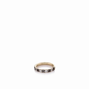 14k Yellow Gold Alternating Round Alexandrite and Diamond Band