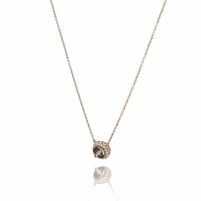 14k Yellow Gold Cushion Alexandrite and Diamond Halo Pendant Necklace