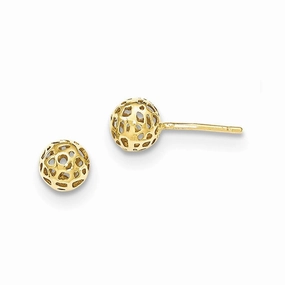 14K Yellow Gold Fancy Ball Post Earrings