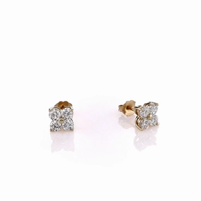 14k Yellow Gold Four Cluster Diamond Stud Earrings