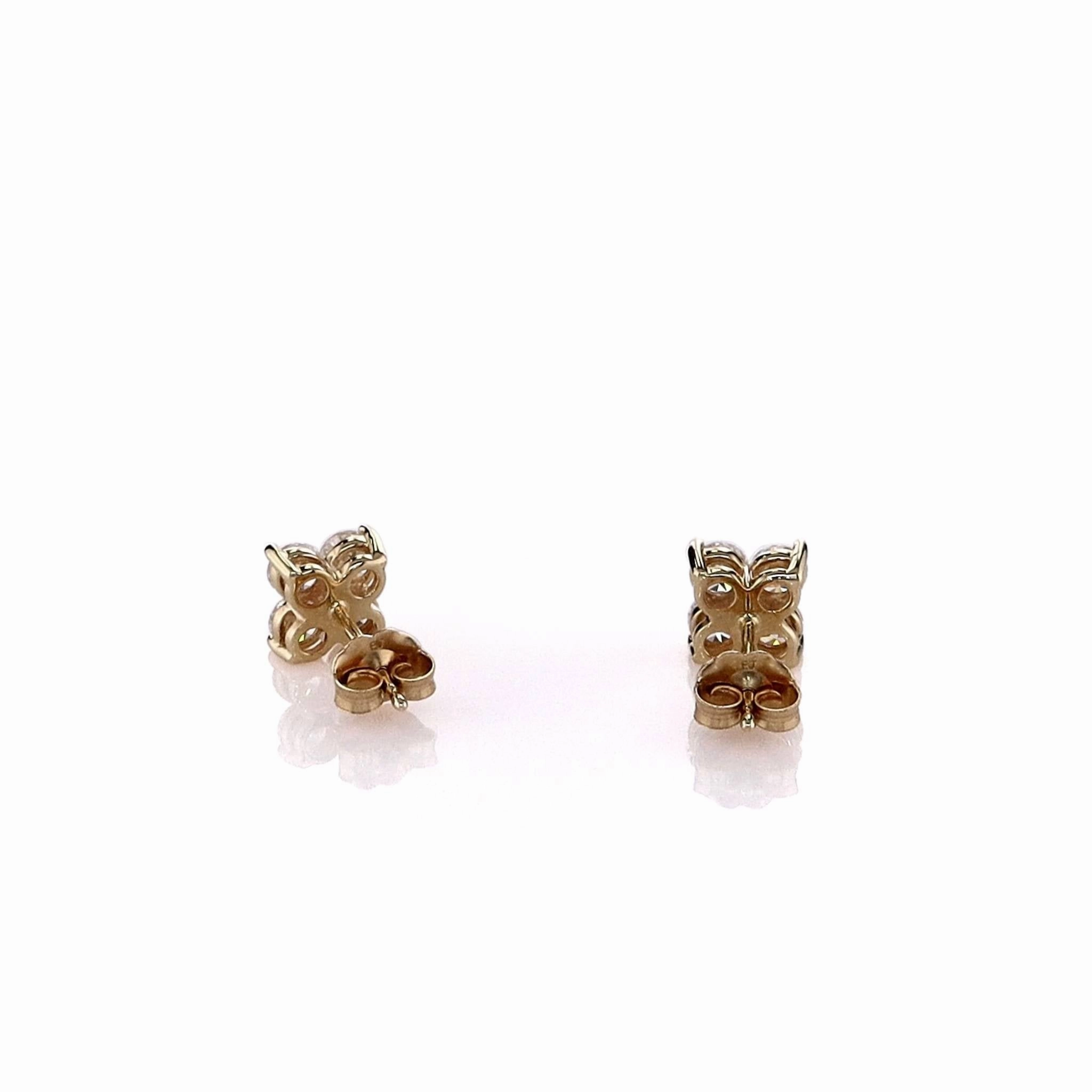 14k Yellow Gold Four Cluster Diamond Stud Earrings