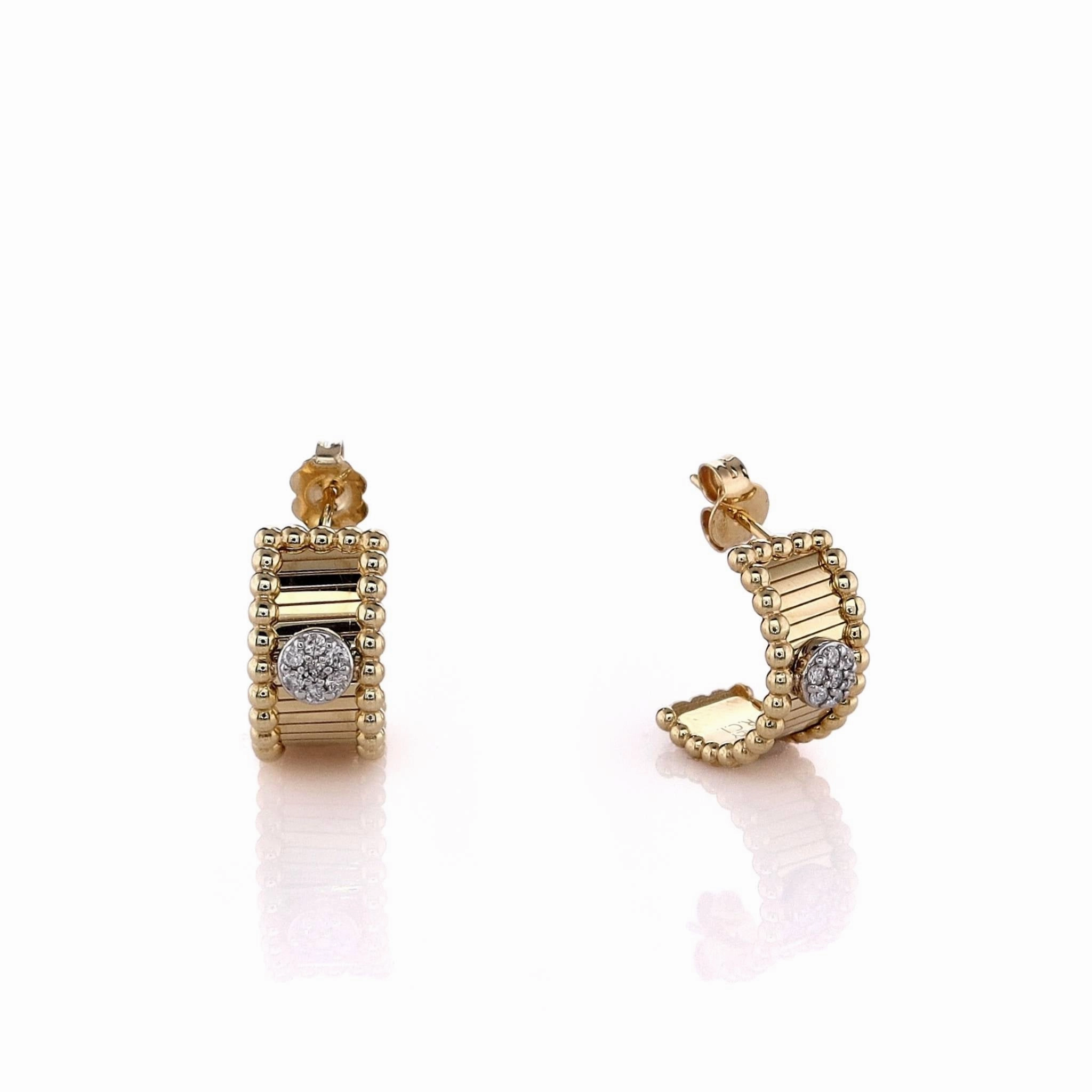 14k Yellow Gold Half Moon Diamond Hoop Earrings
