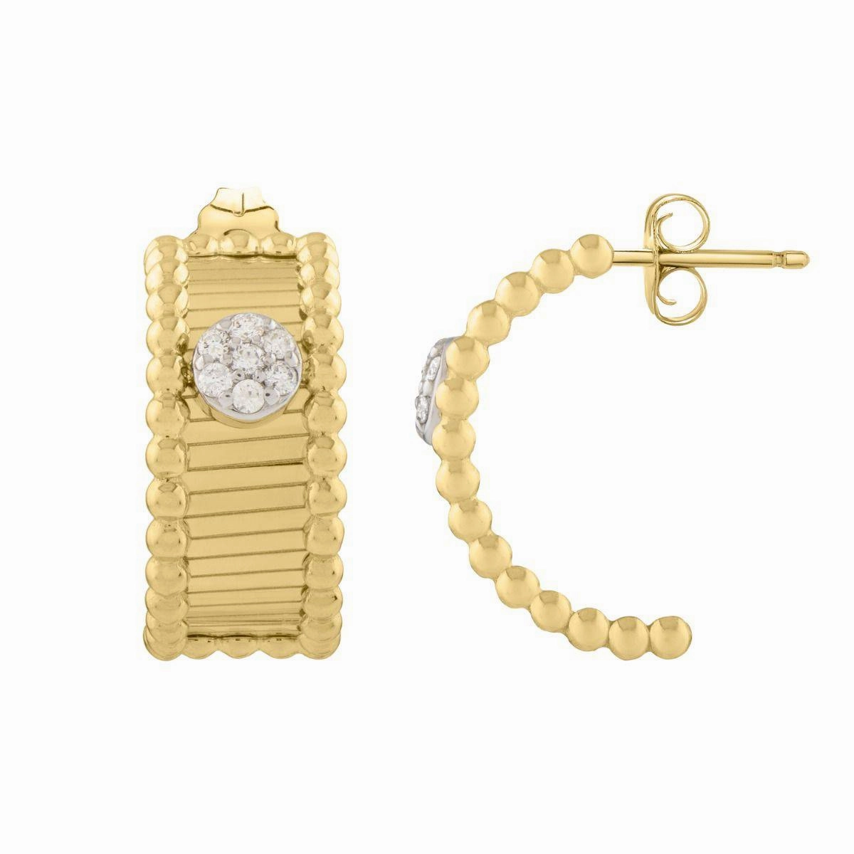 14k Yellow Gold Half Moon Diamond Hoop Earrings