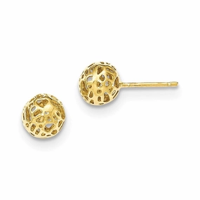 14K Yellow Gold Medium Fancy Ball Post Earrings