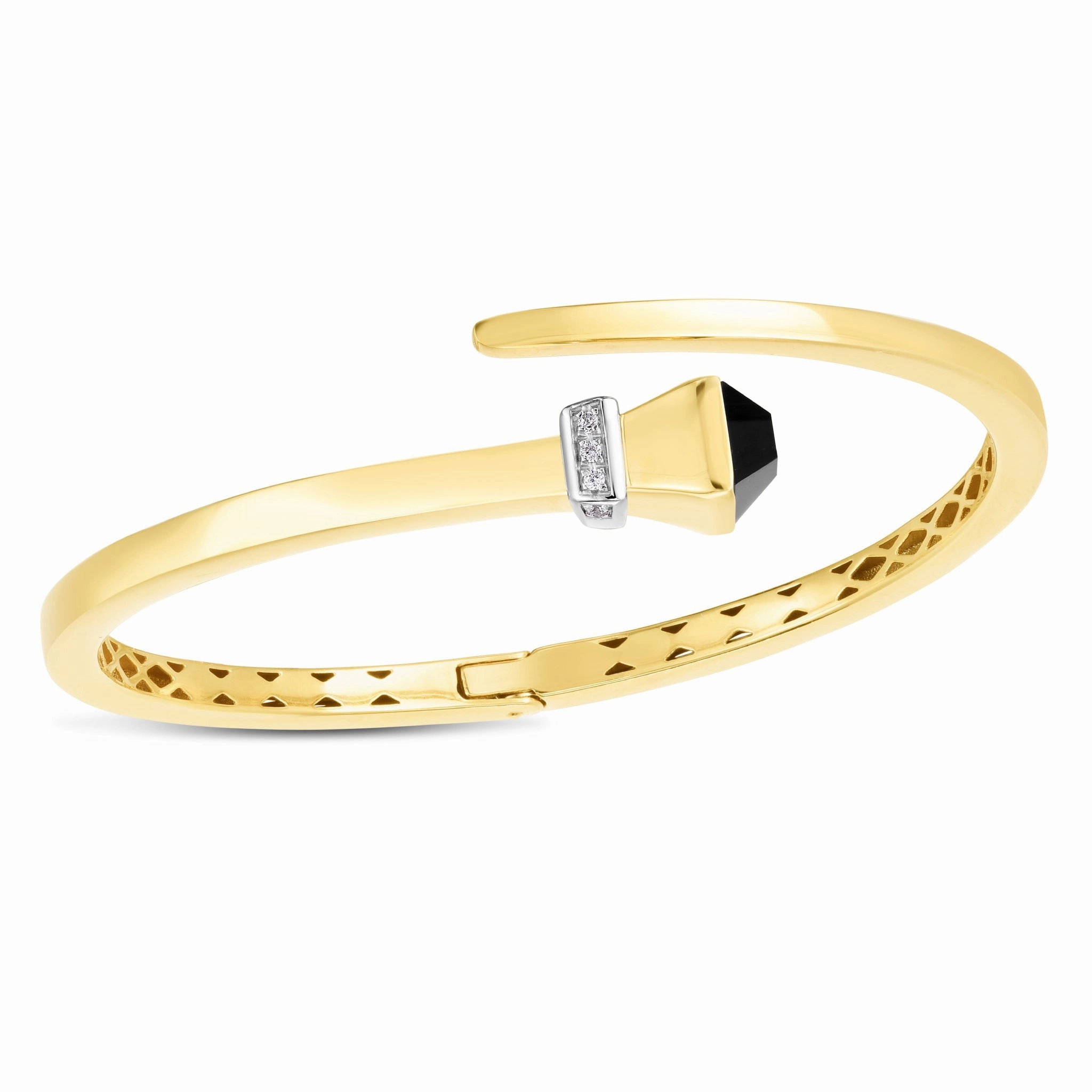 14k Yellow Gold Onyx and Diamond Wrap Hardware Bangle Bracelet