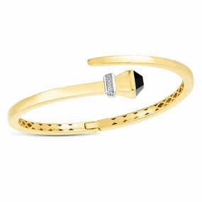 14k Yellow Gold Onyx and Diamond Wrap Hardware Bangle Bracelet