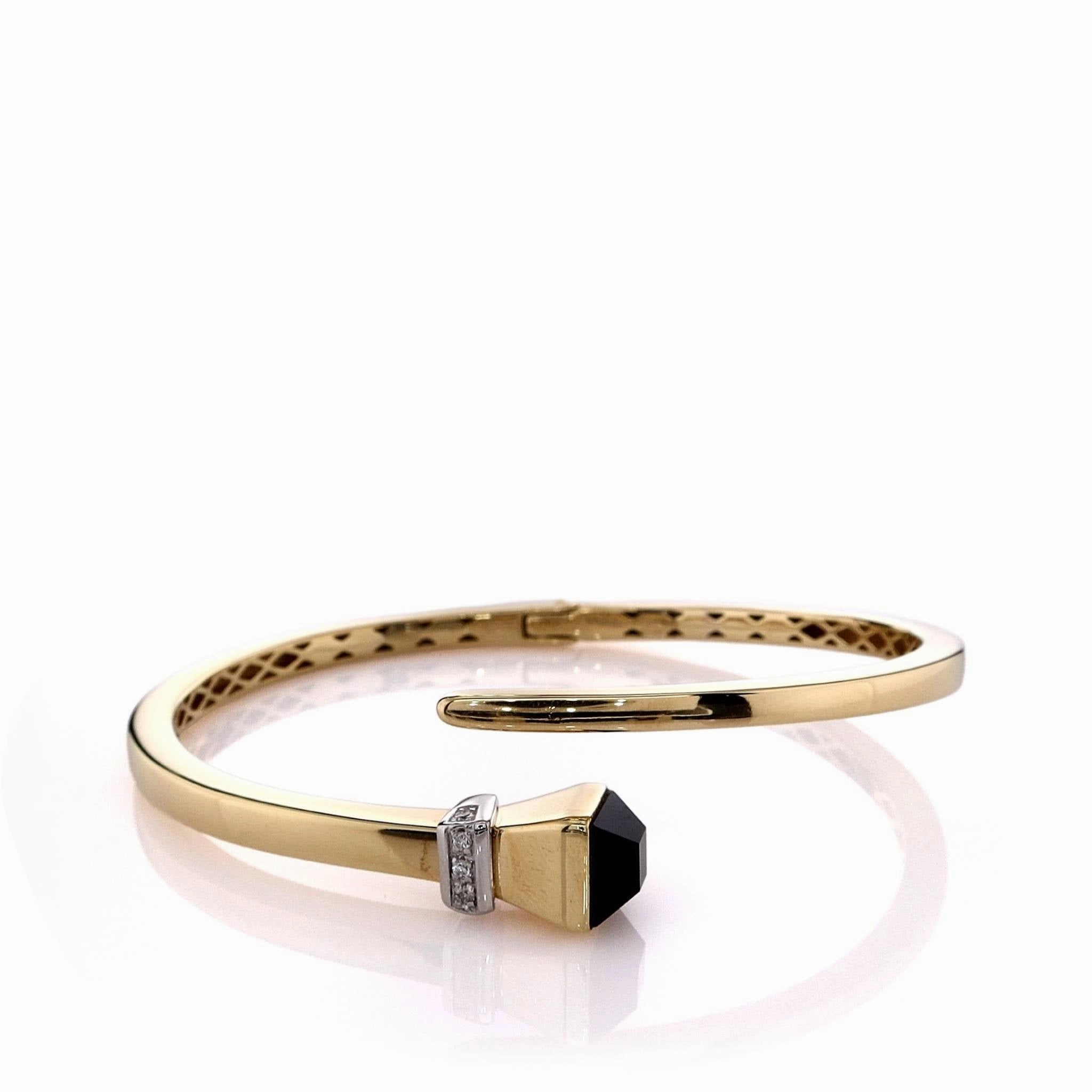 14k Yellow Gold Onyx and Diamond Wrap Hardware Bangle Bracelet