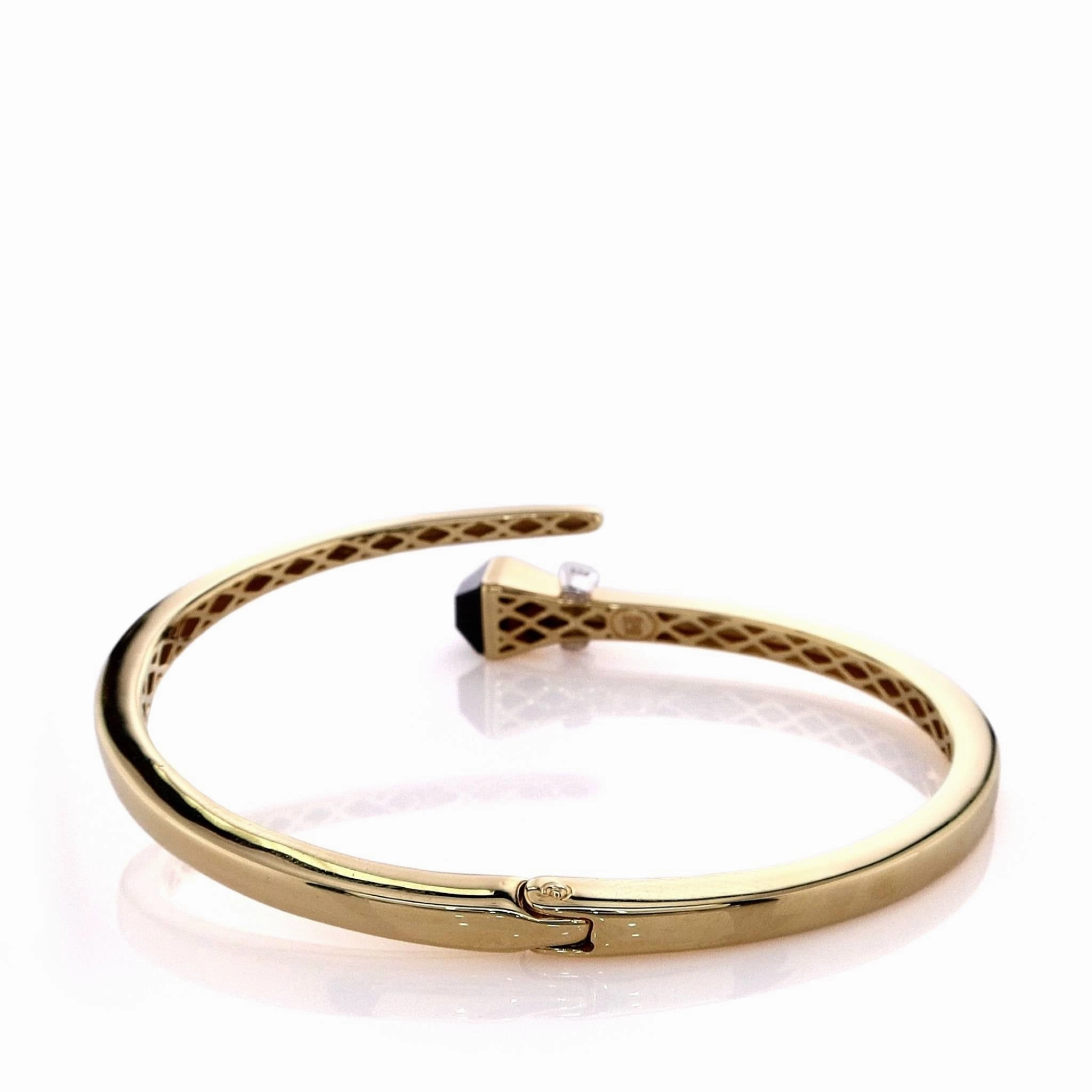14k Yellow Gold Onyx and Diamond Wrap Hardware Bangle Bracelet