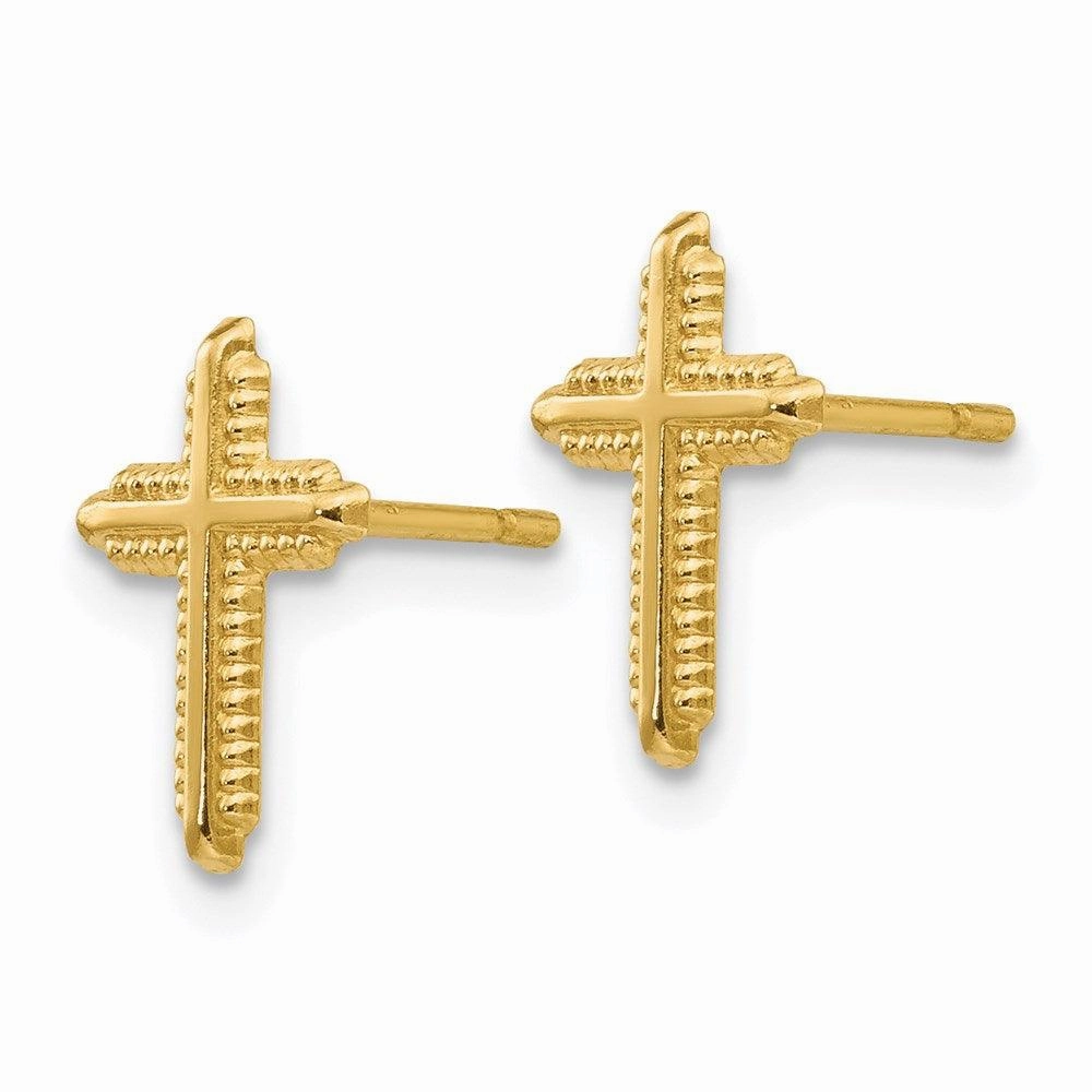 14K Yellow Gold Polished Cross Post Earrings