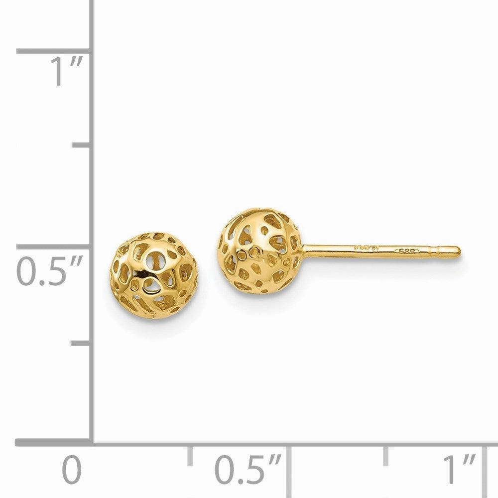 14K Yellow Gold Small Fancy Ball Post Earrings