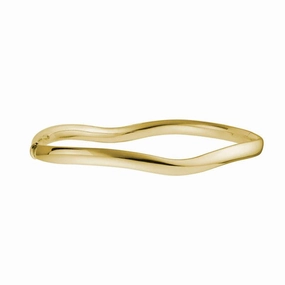 14K Yellow Gold Wave Hinged Bangle Bracelet
