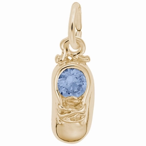 14Y Baby Shoe Charm with March Birthstone Aquamarine