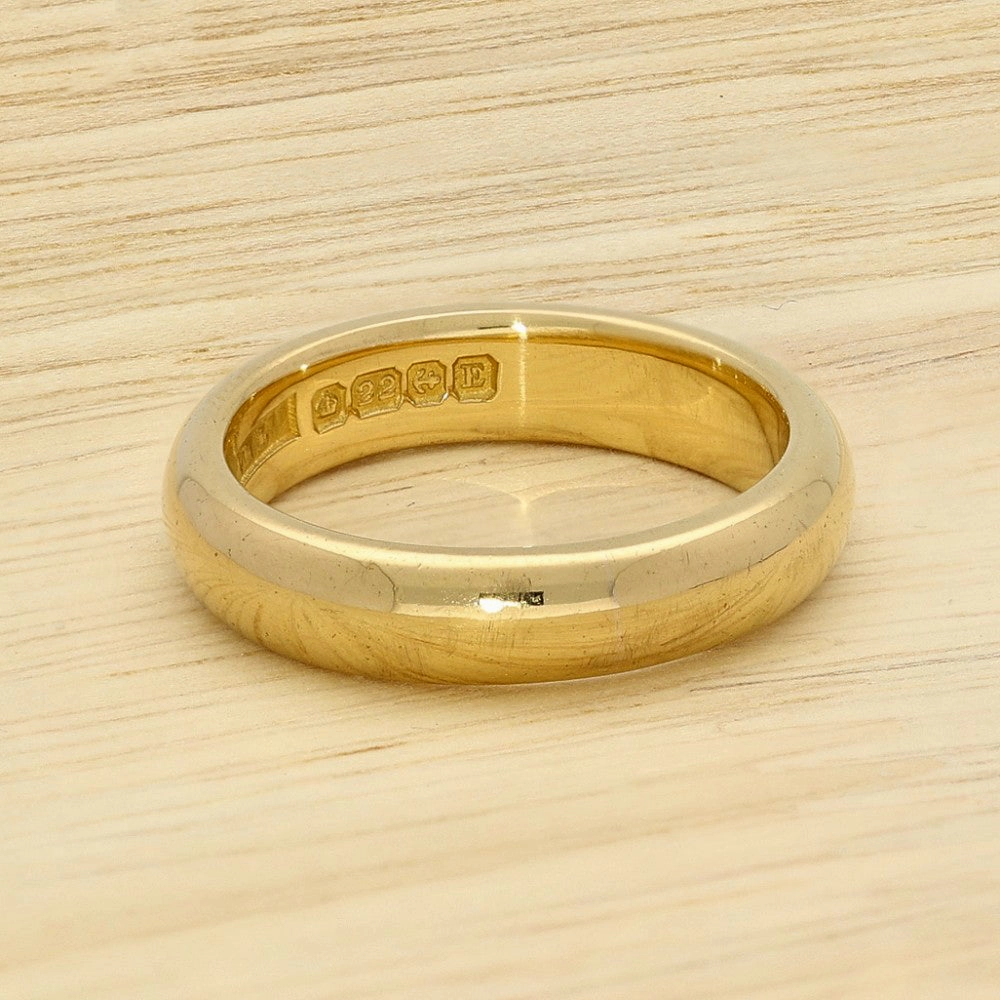 1853 Vintage 22ct Yellow Gold Plain Band Wedding Ring 4.7mm Size O