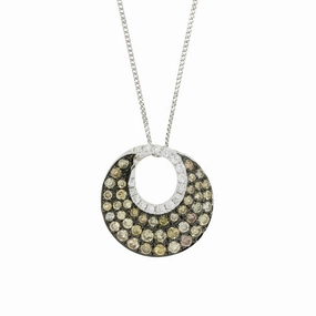 18ct White Gold 1.02cts Champagne Diamond Circular Pendant and Chain Necklace