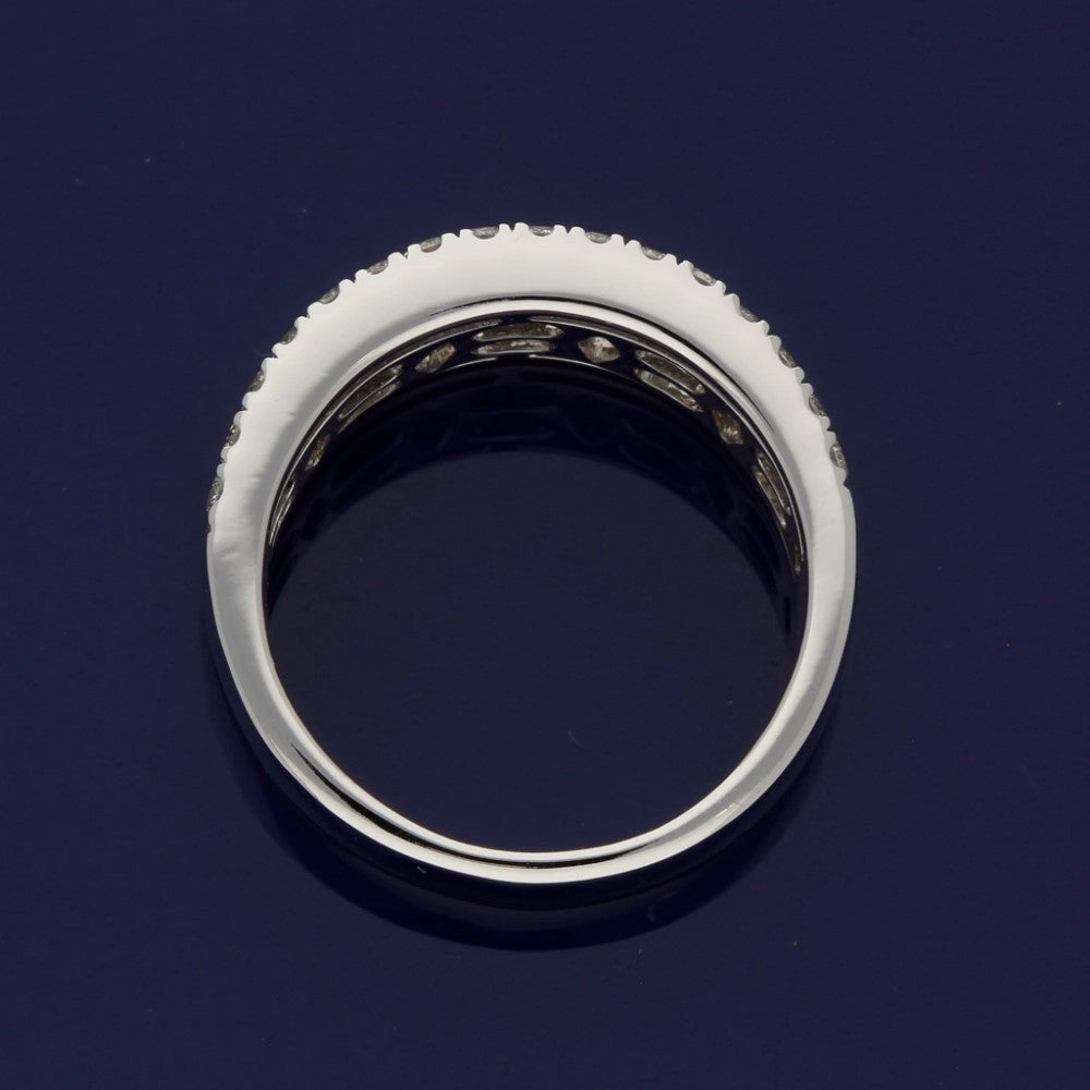 18ct White Gold Baguette & Round Diamond Triple Row Eternity Ring
