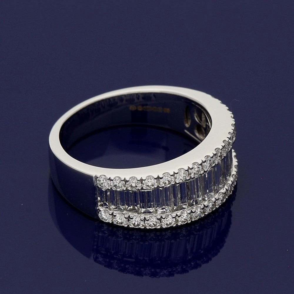 18ct White Gold Baguette & Round Diamond Triple Row Eternity Ring