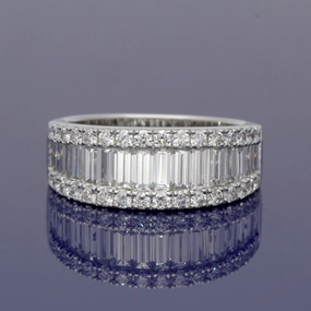 18ct White Gold Baguette & Round Diamond Triple Row Eternity Ring
