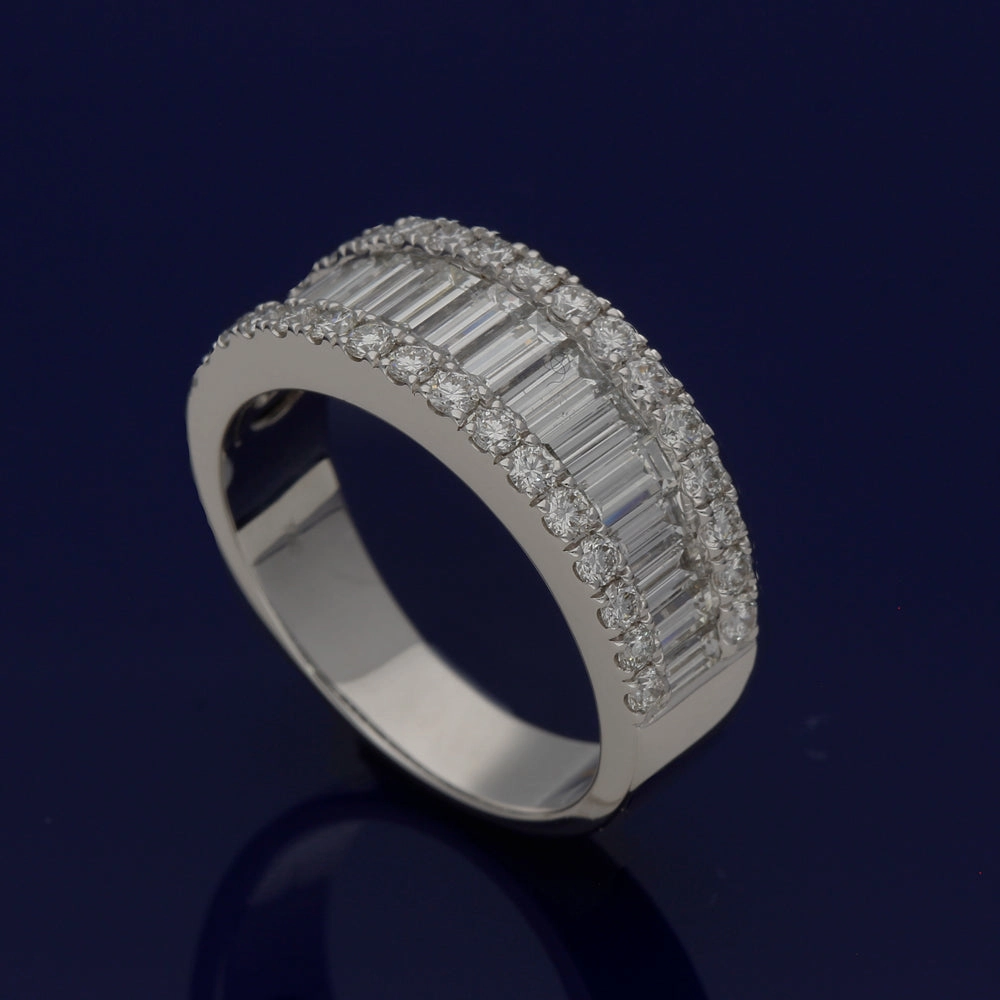 18ct White Gold Baguette & Round Diamond Triple Row Eternity Ring