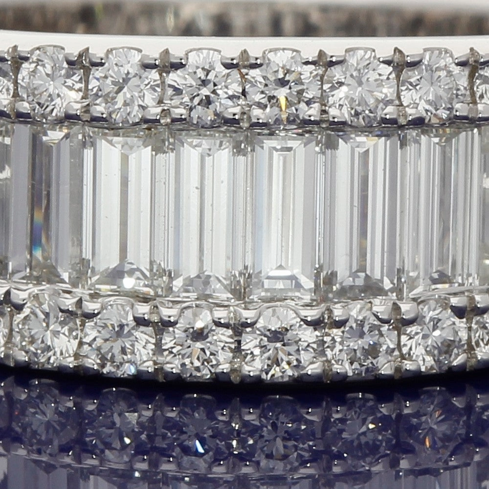 18ct White Gold Baguette & Round Diamond Triple Row Eternity Ring