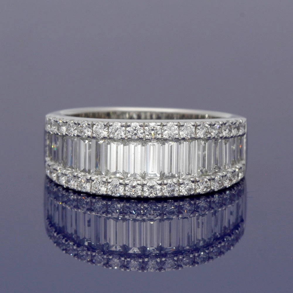 18ct White Gold Baguette & Round Diamond Triple Row Eternity Ring