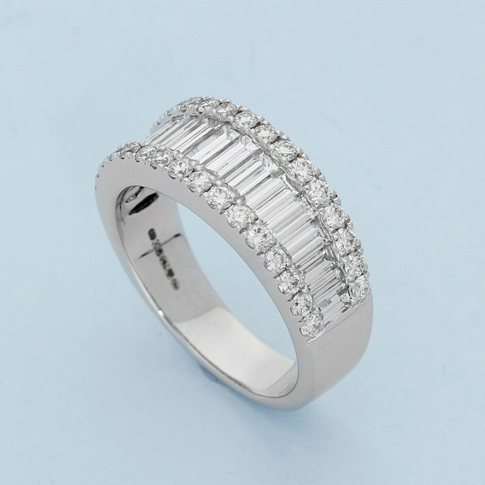 18ct White Gold Baguette & Round Diamond Triple Row Eternity Ring