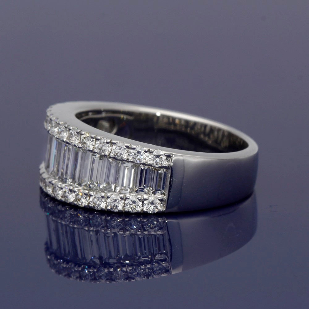 18ct White Gold Baguette & Round Diamond Triple Row Eternity Ring