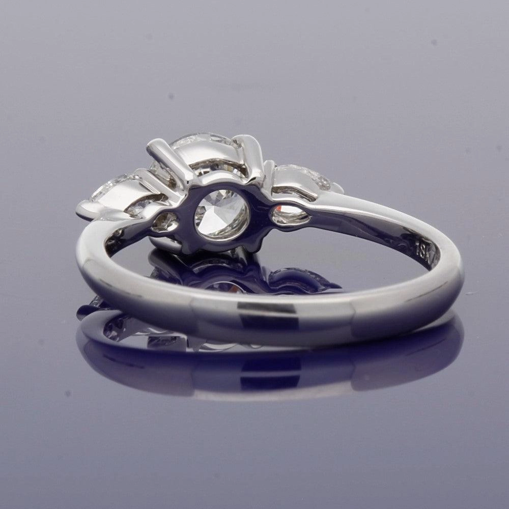 18ct White Gold Certificated 0.90ct Diamond Trilogy Ring with Pear Shape Diamond Set Shoulders