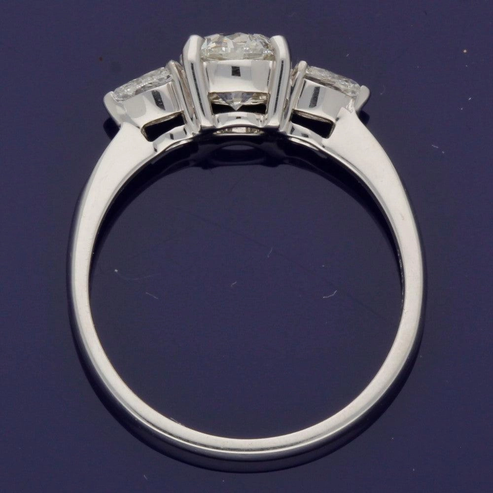 18ct White Gold Certificated 0.90ct Diamond Trilogy Ring with Pear Shape Diamond Set Shoulders