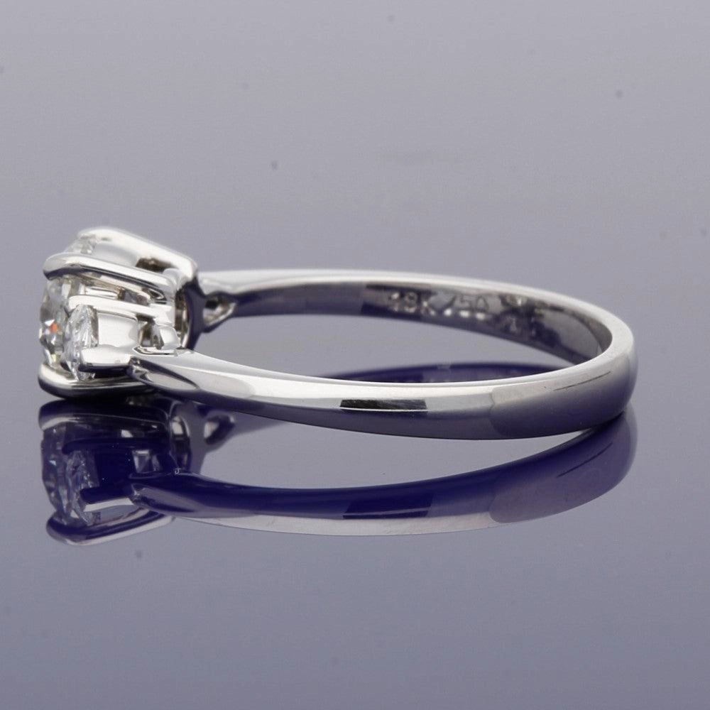 18ct White Gold Certificated 0.90ct Diamond Trilogy Ring with Pear Shape Diamond Set Shoulders