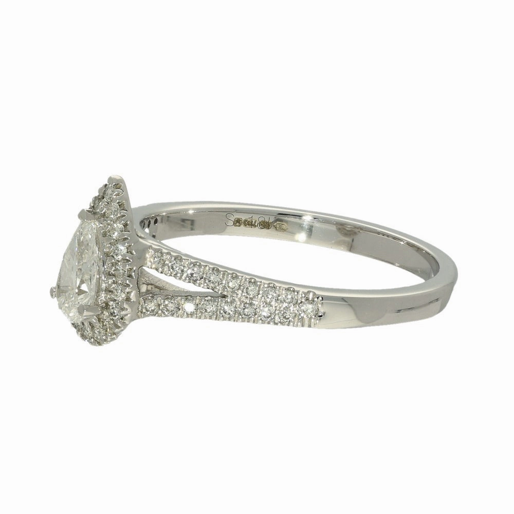 18ct White Gold Certificated Pear Cut Diamond Halo Ring