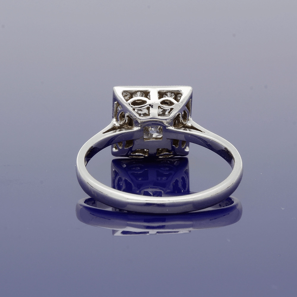 18ct White Gold Diamond Art Deco Style Square Halo Ring