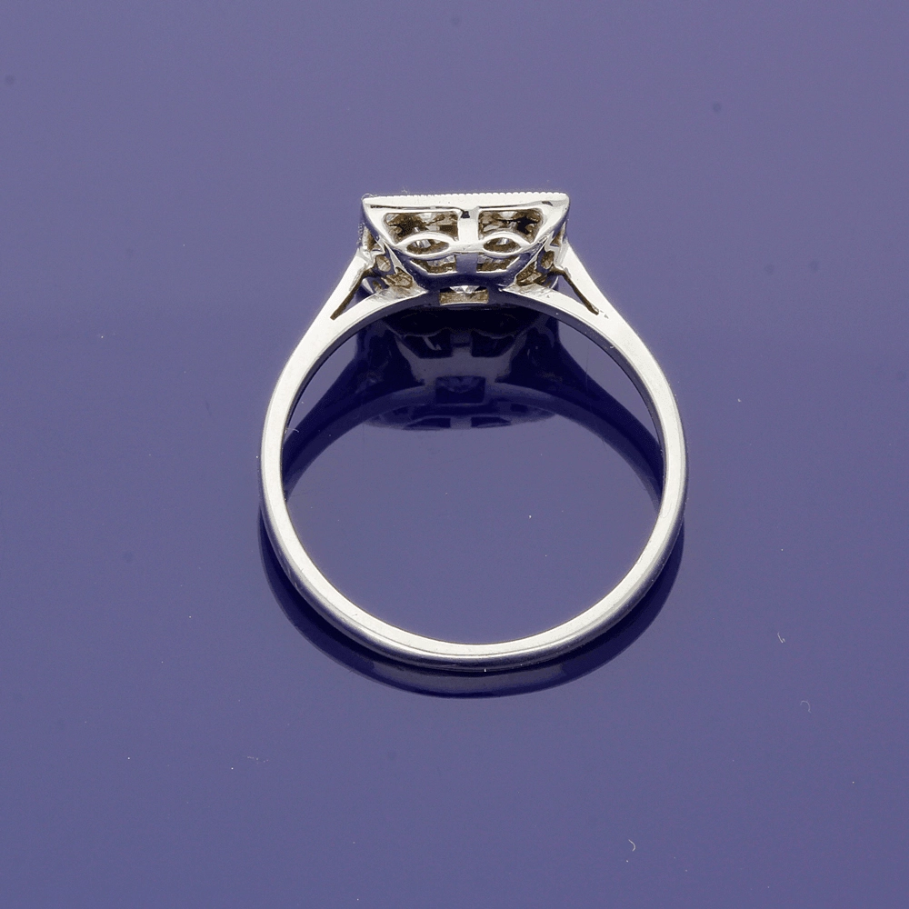 18ct White Gold Diamond Art Deco Style Square Halo Ring
