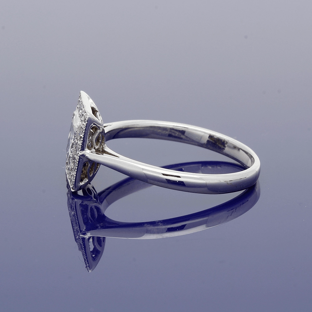18ct White Gold Diamond Art Deco Style Square Halo Ring