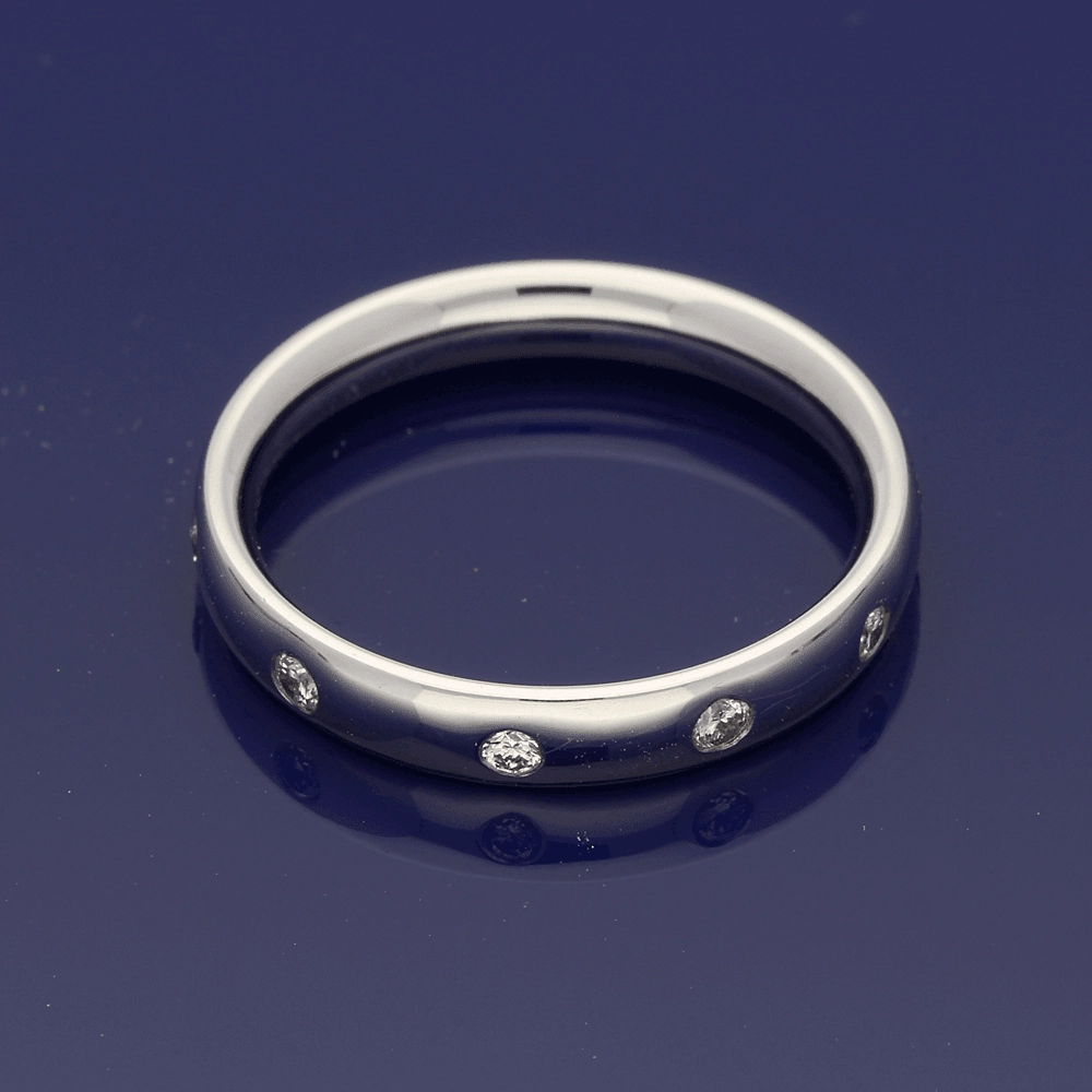 18ct White Gold Diamond-Set 3.2mm Court Wedding Ring