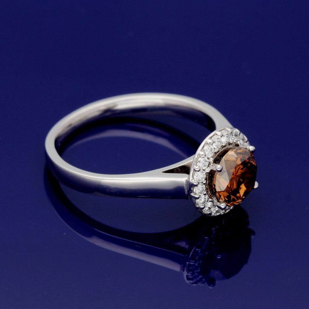 18ct White Gold Halo Ring with 1.21ct Certificated Chocolate Diamond