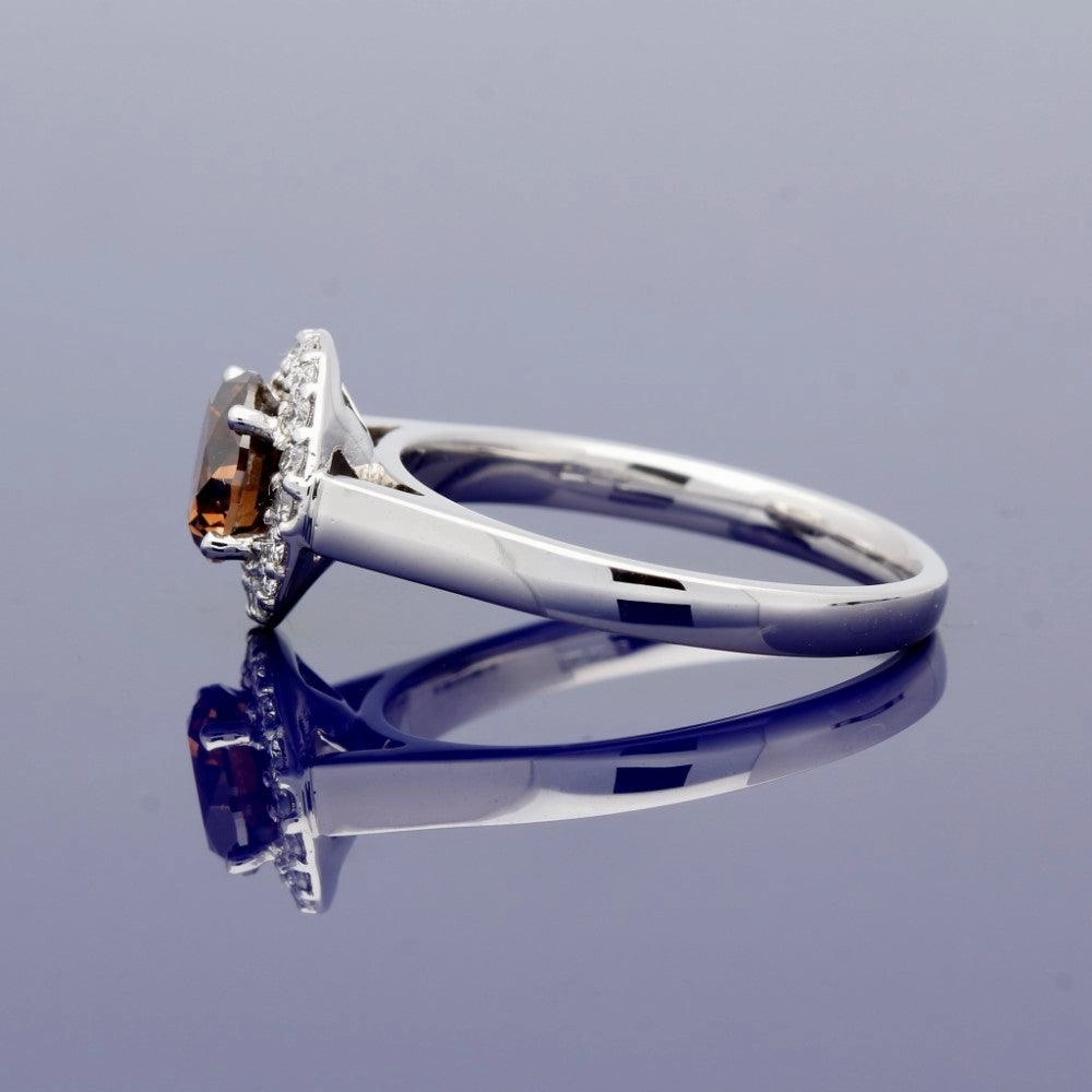 18ct White Gold Halo Ring with 1.21ct Certificated Chocolate Diamond
