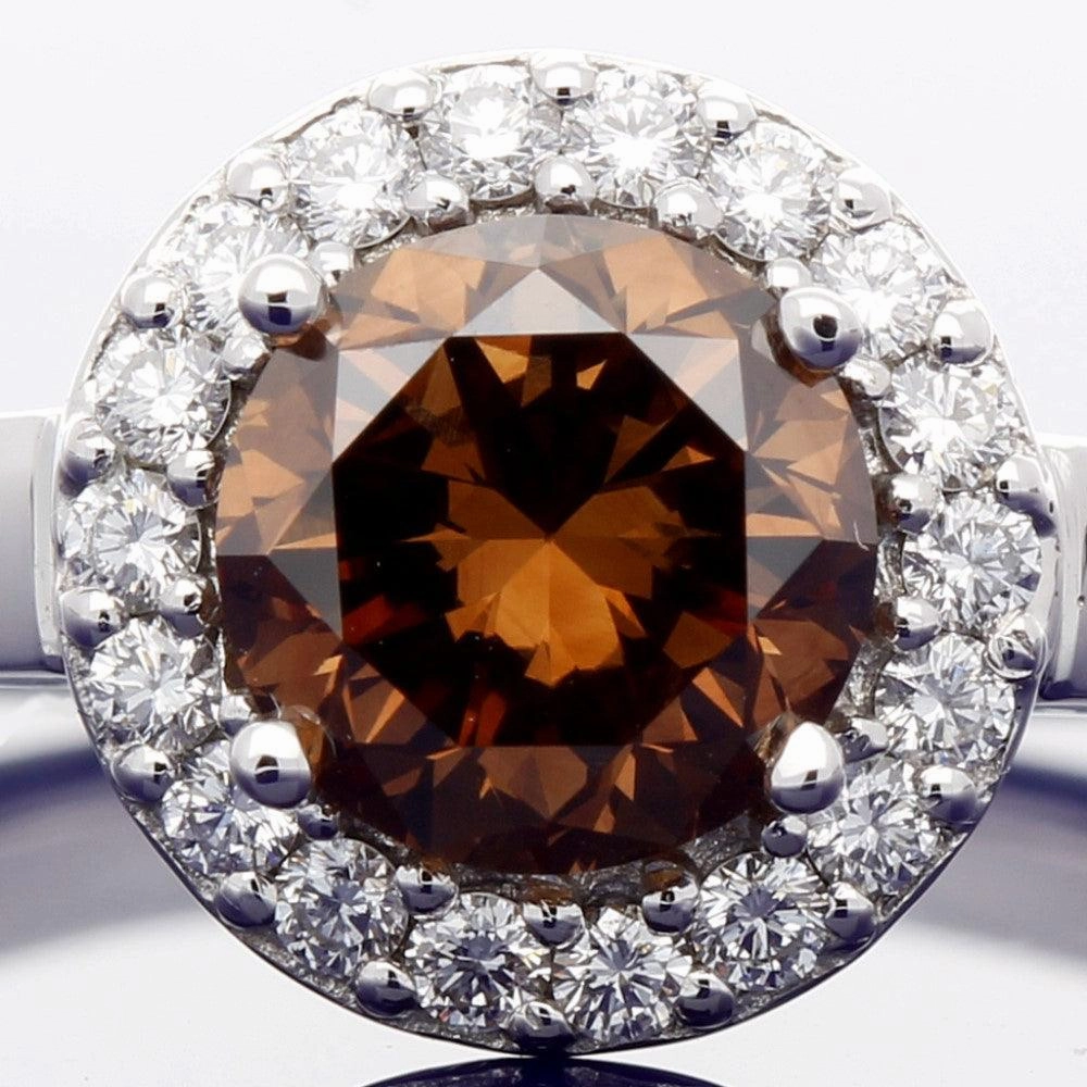 18ct White Gold Halo Ring with 1.21ct Certificated Chocolate Diamond