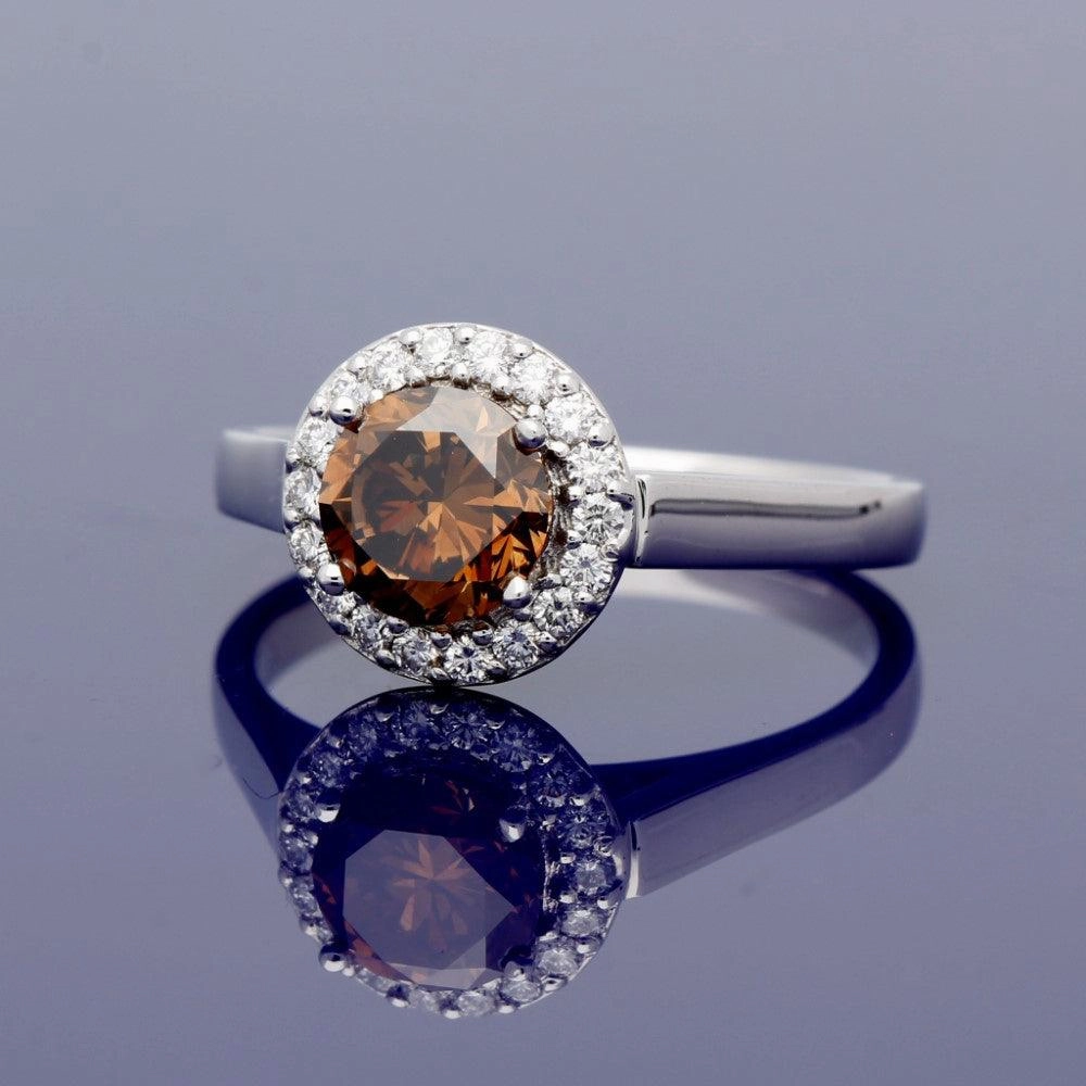 18ct White Gold Halo Ring with 1.21ct Certificated Chocolate Diamond
